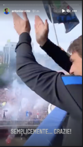 Conte, messaggio ai tifosi: «Semplicemente...grazie» 29 Schermata 2021 05 24 alle 13.02.08