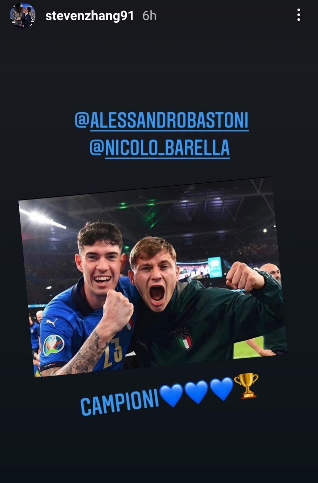Zhang celebra l'Italia e si complimenta con Bastoni e Barella: «Campioni» 26 WhatsApp Image 2021 07 12 at 09.26.12 1