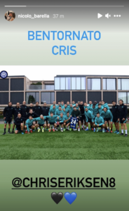 Anche Barella riabbraccia Eriksen: «Bentornato Chris» 29 Schermata 2021 08 04 alle 18.40.01