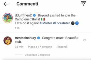 Dumfries, i complimenti dell'ex Sainsbury: «Vai in un bellissimo club» 29 Schermata 2021 08 15 alle 21.21.54