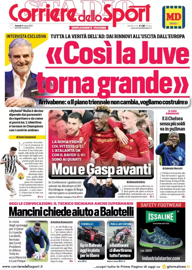 Le Prime Pagine dei Quotidiani Sportivi - 18 Marzo 28 corriere dello sport 063954265