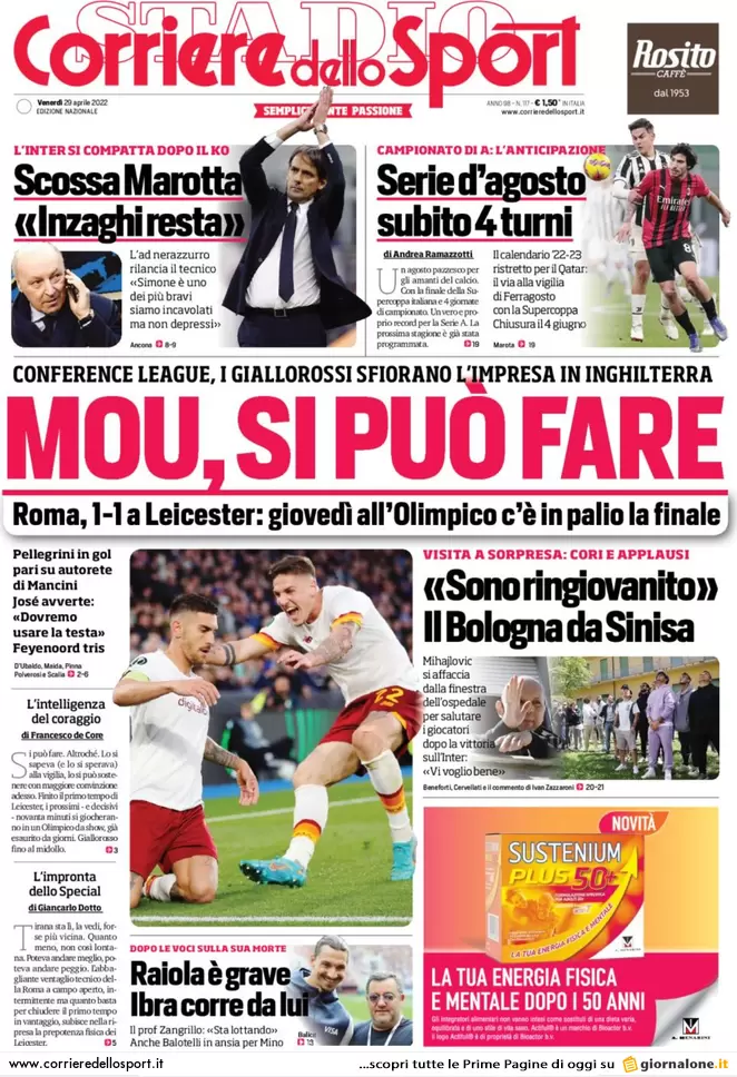 Le Prime Pagine dei Quotidiani Sportivi - 29 aprile 28 corriere dello sport 061627372