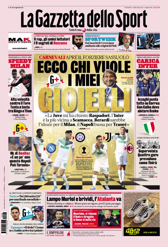 Le Prime Pagine dei Quotidiani Sportivi - 8 aprile 27 gazzettafc nazionale web Big