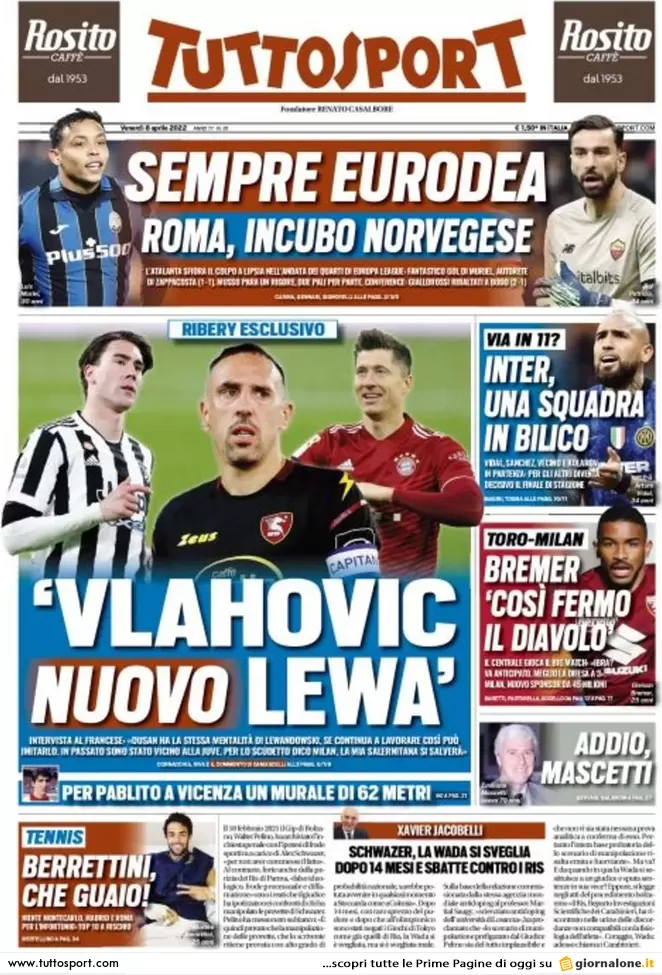 Le Prime Pagine dei Quotidiani Sportivi - 8 aprile 29 tuttosport 004141100