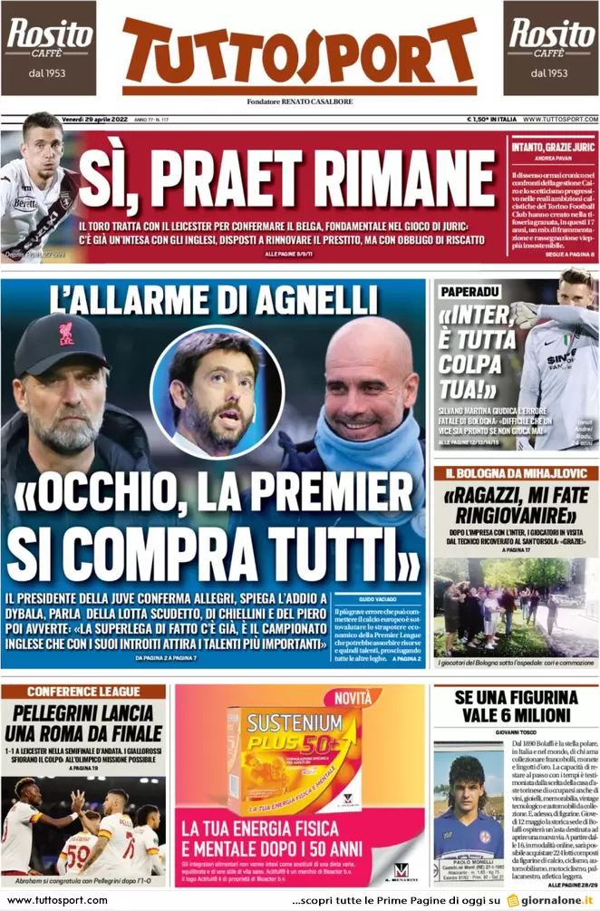 Le Prime Pagine dei Quotidiani Sportivi - 29 aprile 29 tuttosport 061522204