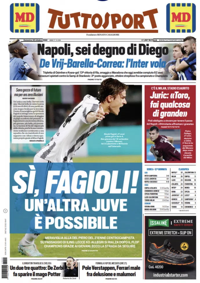 Apertura Tuttosport: L'Inter vola con De Vrij, Barella e Correa 26 tuttospory