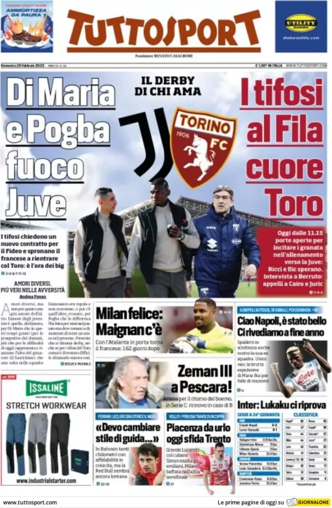 Prime pagine dei quotidiani sportivi - 26 febbraio 2023 29 tuttosport 001306329