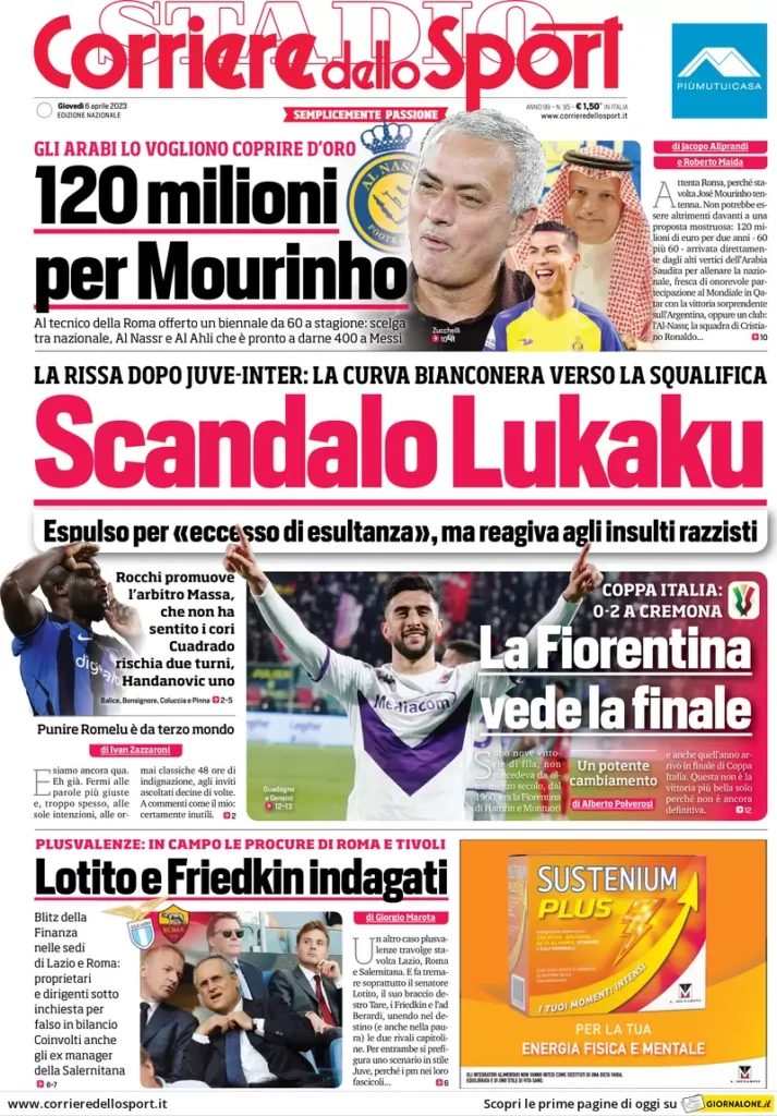 Rassegna Stampa - Le prime pagine sportive del 6 aprile 28 corriere dello sport 071153092