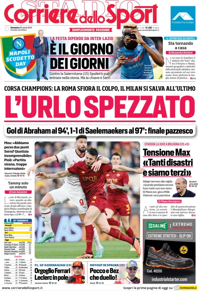 Prime Pagine dei quotidiani sportivi di oggi, 30 aprile 28 corriere dello sport 072609483