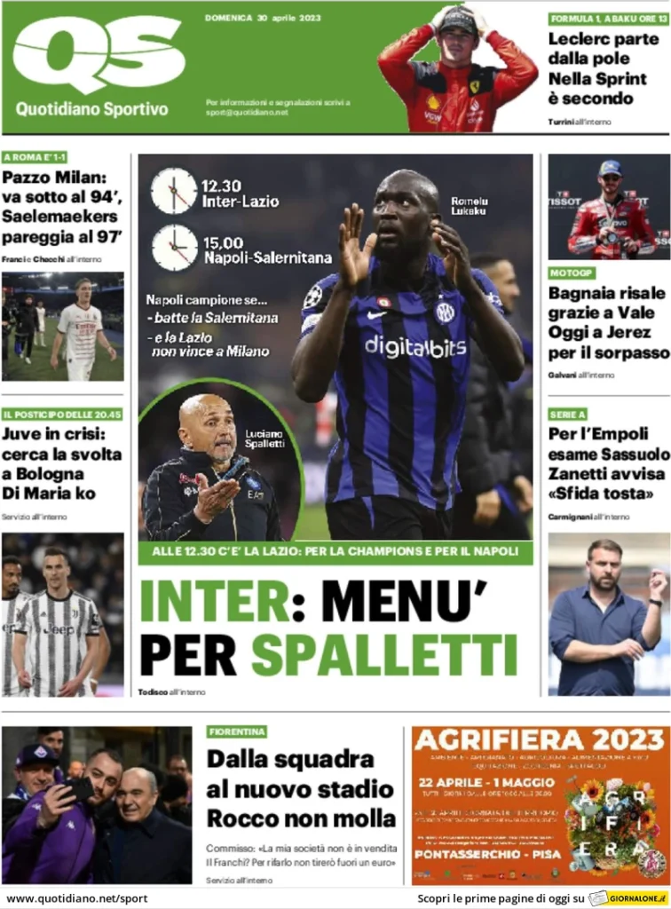 Prime Pagine dei quotidiani sportivi di oggi, 30 aprile 30 qs quotidiano sportivo 052932404