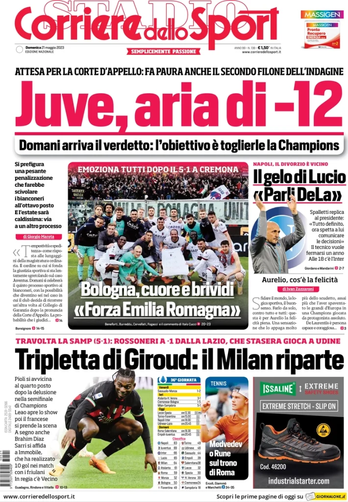 Prime Pagine dei quotidiani sportivi di oggi, 21 maggio 28 corriere dello sport 071108628