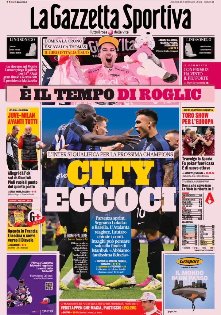 Rassegna stampa- le prime pagine sportive del 28 maggio 27 la gazzetta dello sport 023012028