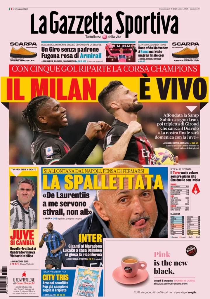 Prime Pagine dei quotidiani sportivi di oggi, 21 maggio 27 la gazzetta dello sport 070826694