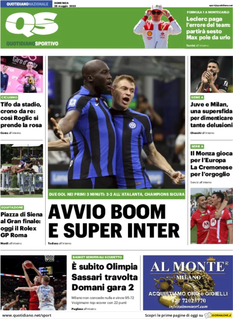 Rassegna stampa- le prime pagine sportive del 28 maggio 30 qs quotidiano sportivo 063608655