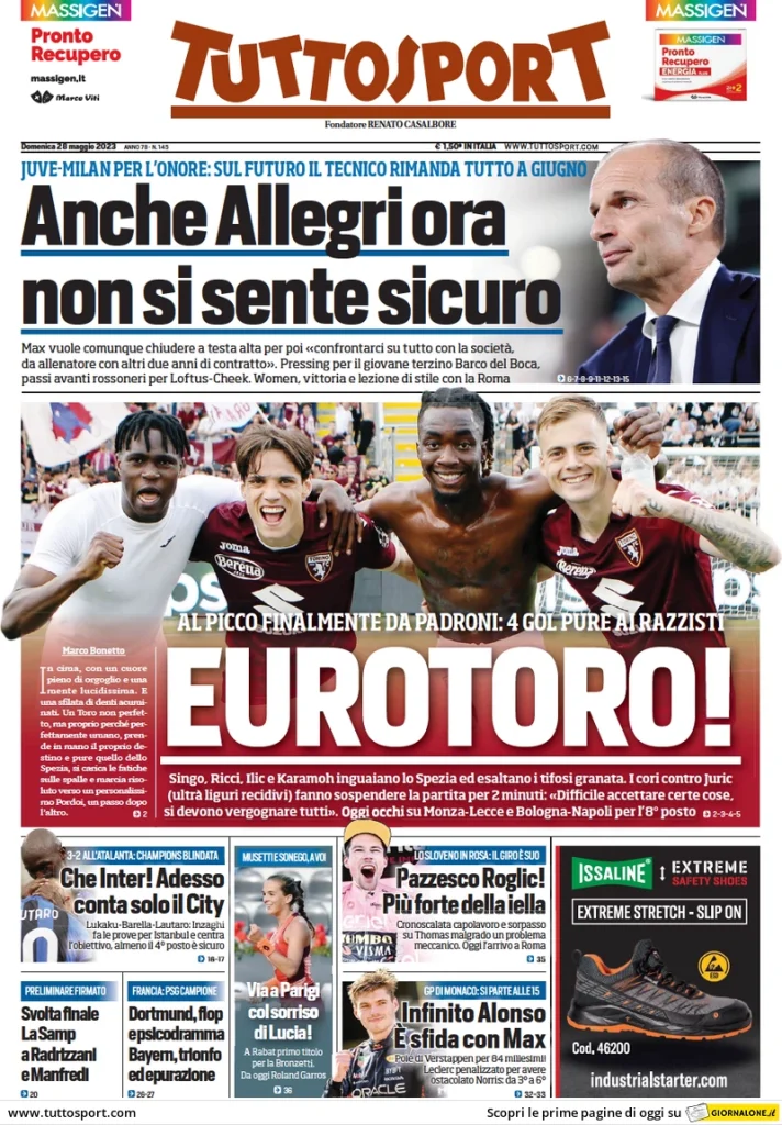 Rassegna stampa- le prime pagine sportive del 28 maggio 29 tuttosport 014512411