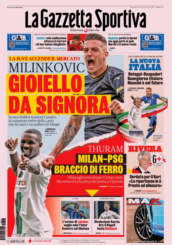 Rassegna Stampa- Prime Pagine sportive di oggi, 18 giugno 28 la gazzetta dello sport 072138466