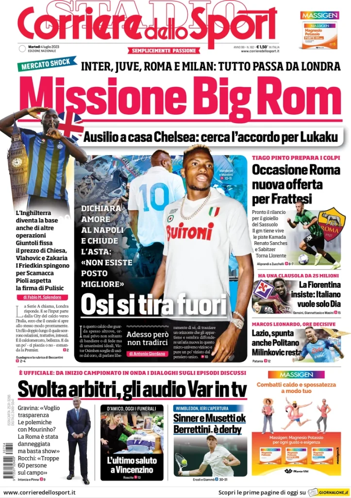 Rassegna Stampa - Prime Pagine Sportive del 4 luglio 28 corriere dello sport 065434484