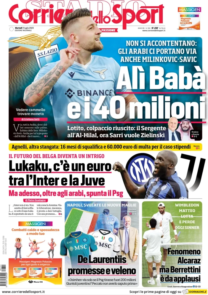 Rassegna Stampa- Prime Pagine Sportive dell'11 luglio 28 corriere dello sport 070938009