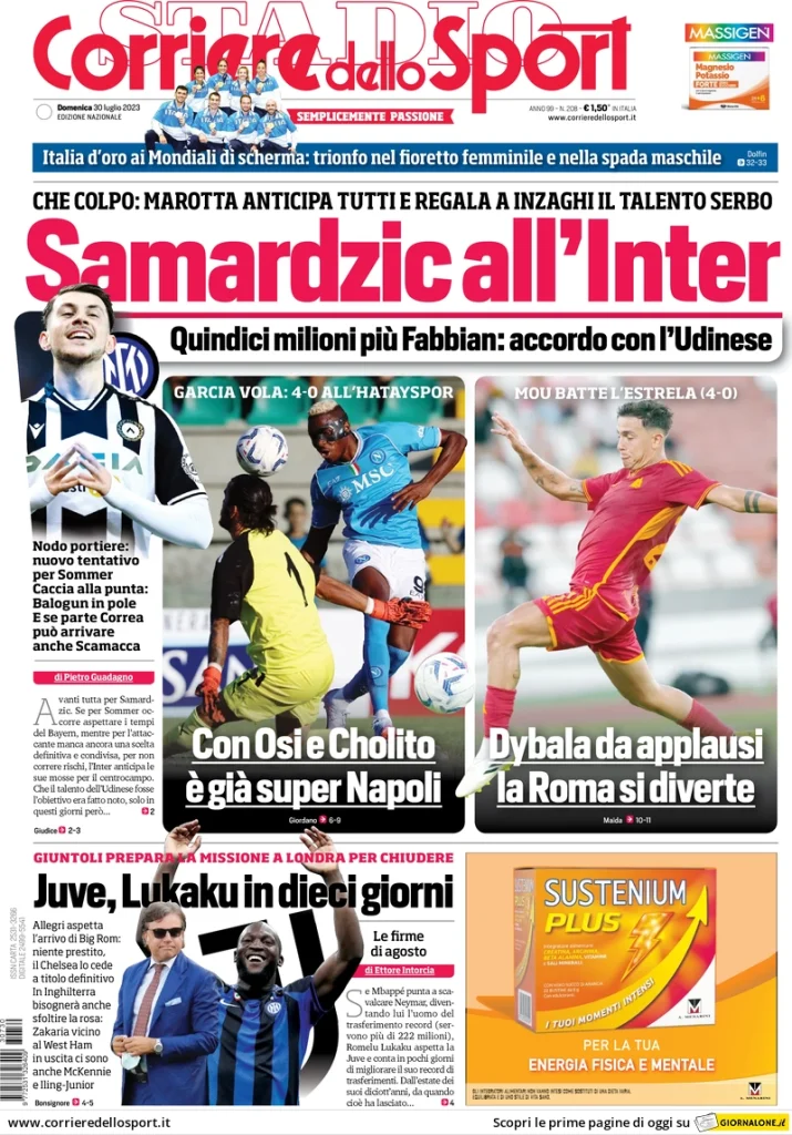 Prime Pagine dei Quotidiani Sportivi - 30 luglio 28 corriere dello sport 073612879