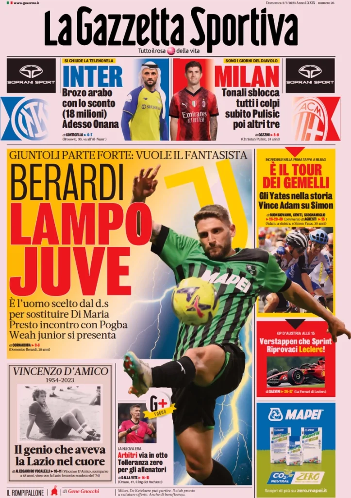 Rassegna Stampa- Le Prime Pagine Sportive del 2 luglio 27 la gazzetta dello sport 023012012