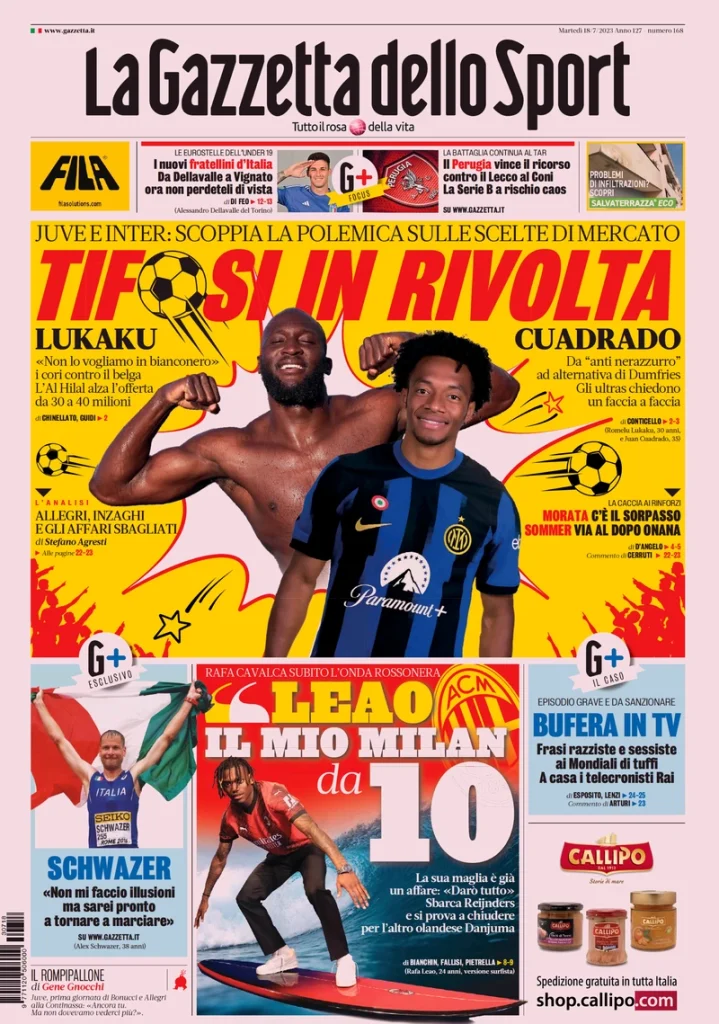 Rassegna Stampa - Prime pagine sportive di oggi, 18 luglio 28 la gazzetta dello sport 065236920