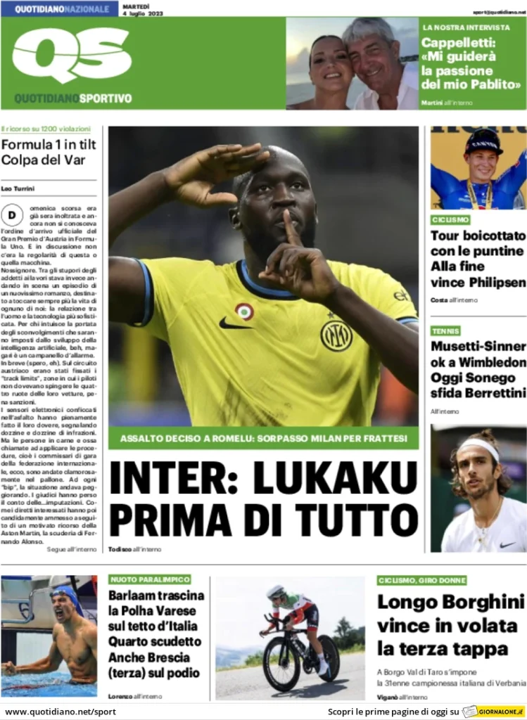 Rassegna Stampa - Prime Pagine Sportive del 4 luglio 30 qs quotidiano sportivo 055107507