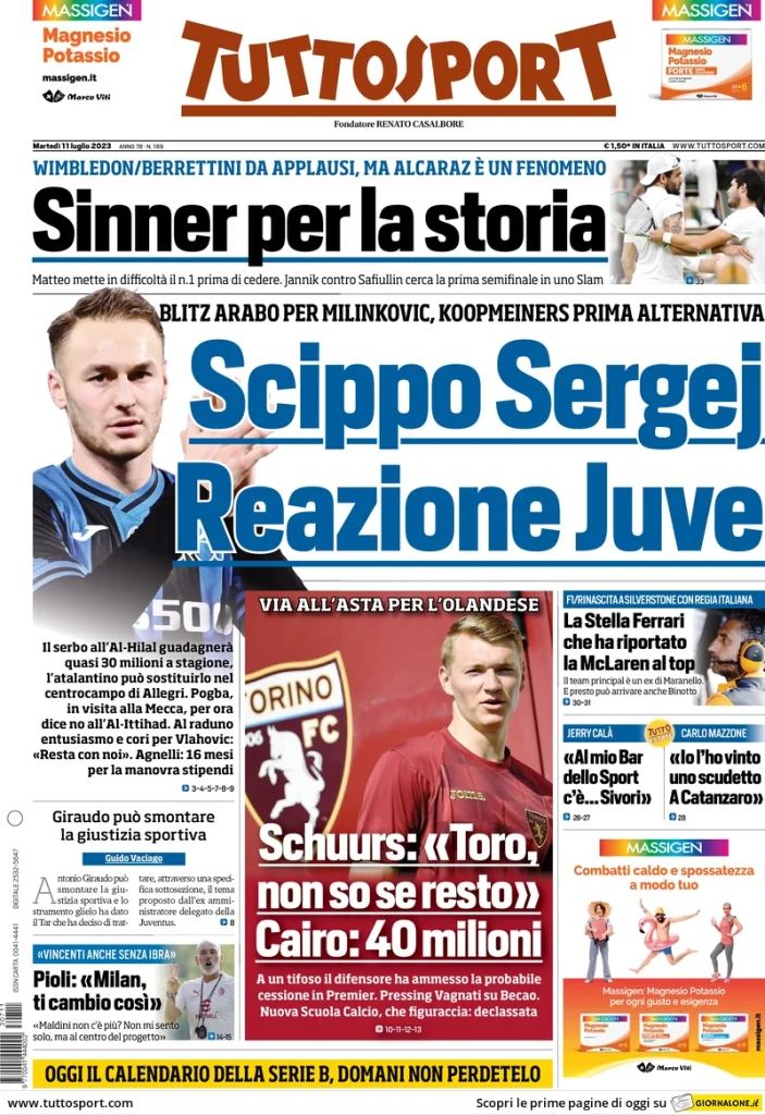 Rassegna Stampa- Prime Pagine Sportive dell'11 luglio 29 tuttosport 070608094