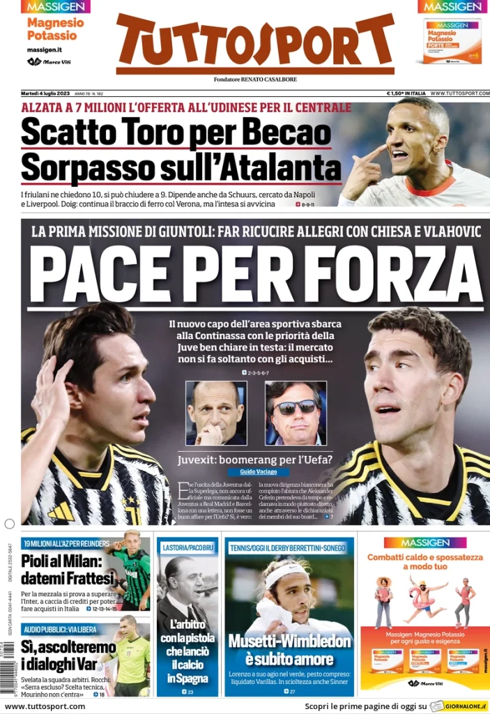 Rassegna Stampa - Prime Pagine Sportive del 4 luglio 29 tuttosport 070608507