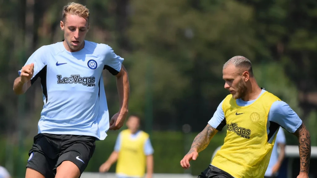 Inter Egnatia, l'ultimo allenamento dei nerazzurri ad Appiano -FOTO 1 Frattesi Dimarco vigilia Inter Egnatia