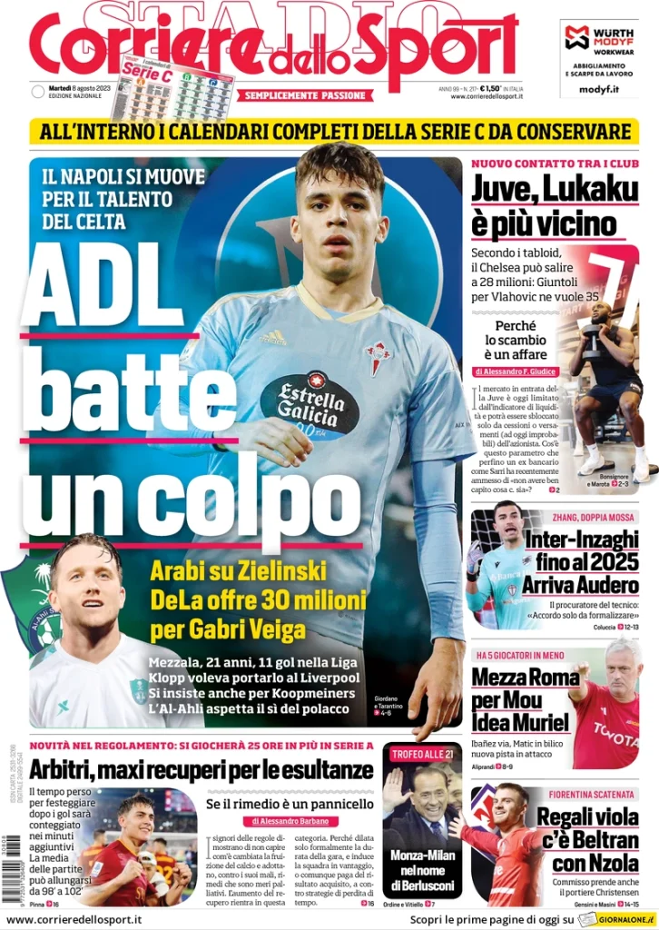 Le Prime Pagine Sportive dei quotidiani sportivi Nazionali - 8 agosto 28 corriere dello sport 070801748