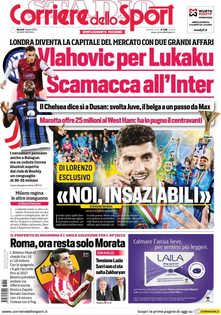Prime Pagine Sportive Nazionali - 1 agosto 28 corriere dello sport 070928196