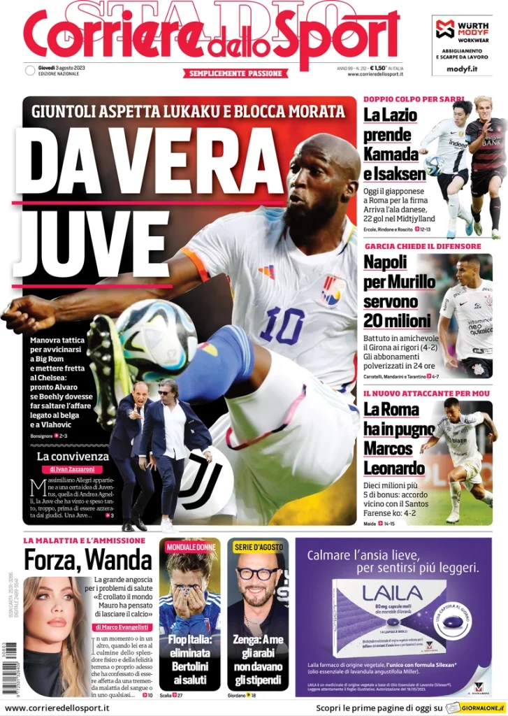 Le Prime Pagine dei Quotidiani Sportivi - 3 agosto 28 corriere dello sport 072348693