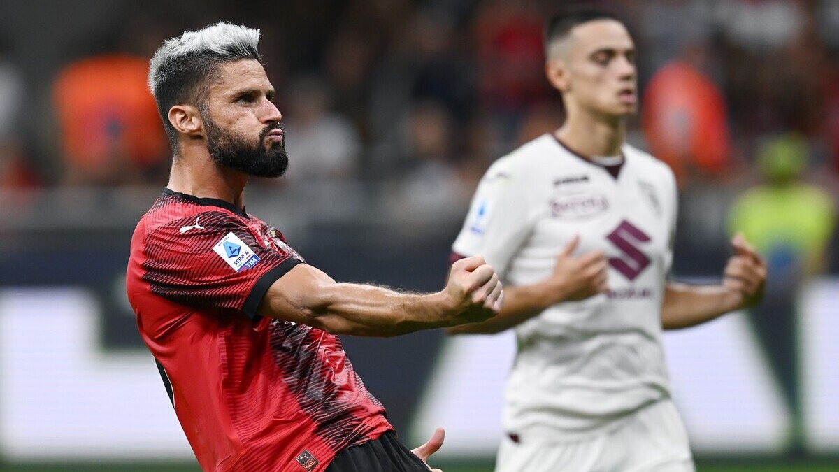 Serie A, il Milan rulla il Torino: la Roma affonda a Verona 26 esult gol Giroud DB1 7707 3