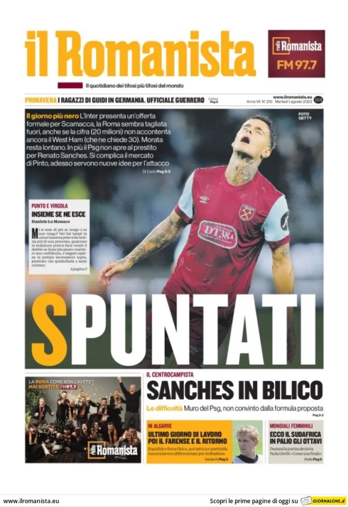 Prime Pagine Sportive Nazionali - 1 agosto 31 il romanista 044304339