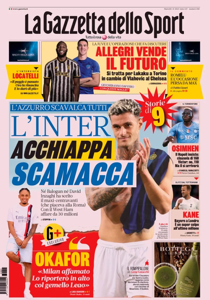 Prime Pagine Sportive Nazionali - 1 agosto 27 la gazzetta dello sport 070657971
