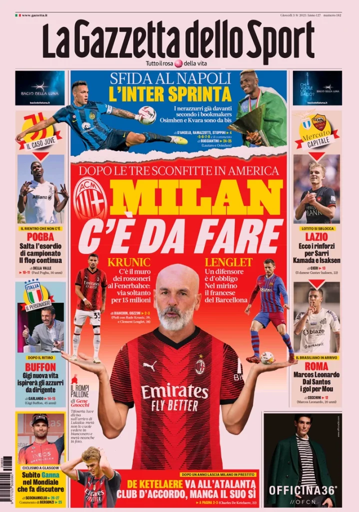 Le Prime Pagine dei Quotidiani Sportivi - 3 agosto 27 la gazzetta dello sport 072137840