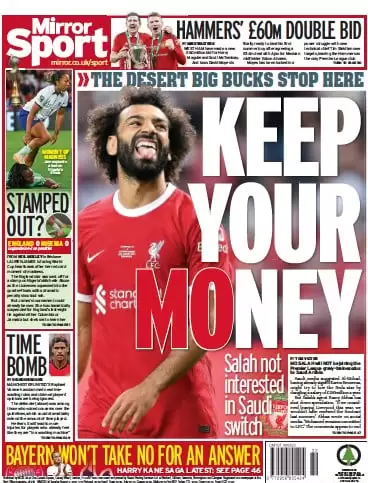 Le Prime Pagine dei Quotidiani Sportivi Internazionali - 8 agosto 31 mirror sport 070208466