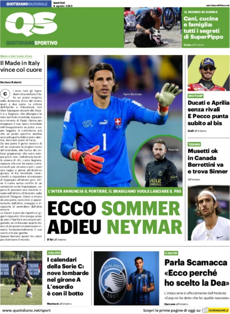 Le Prime Pagine Sportive dei quotidiani sportivi Nazionali - 8 agosto 30 qs quotidiano sportivo 060607339