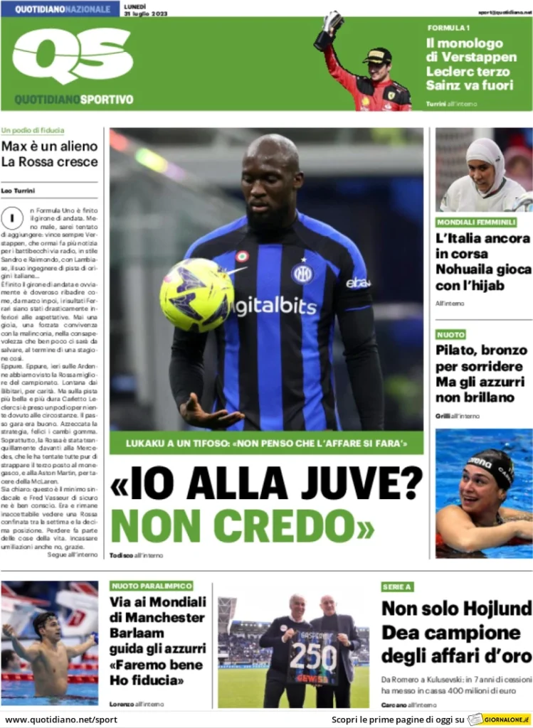 Prime Pagine Sportive Nazionali - 1 agosto 30 qs quotidiano sportivo 062107747