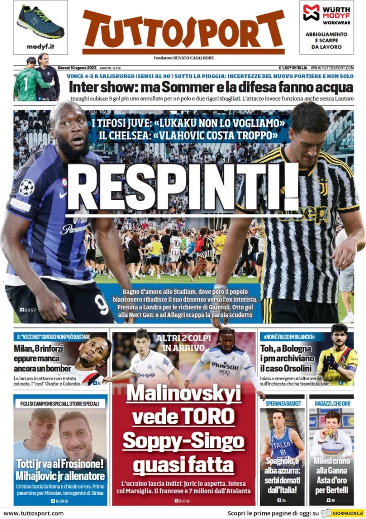 Prime Pagine Sportive dei Quoditiani Nazionali - 10 agosto 29 tuttosport 014304136