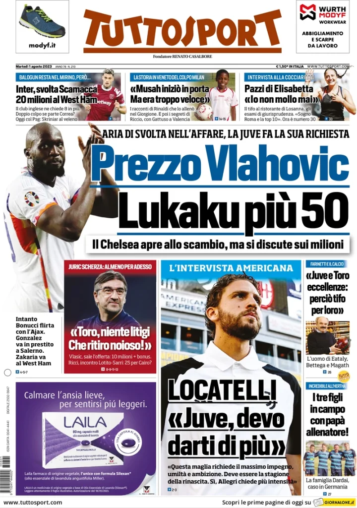 Prime Pagine Sportive Nazionali - 1 agosto 29 tuttosport 070628812