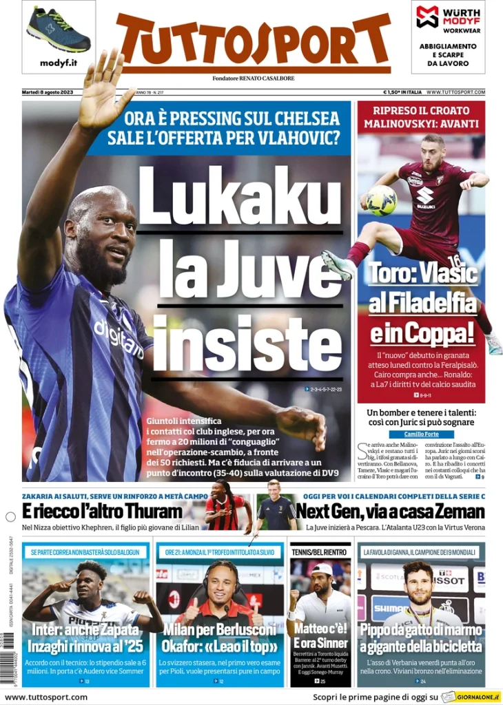 Le Prime Pagine Sportive dei quotidiani sportivi Nazionali - 8 agosto 29 tuttosport 070631580