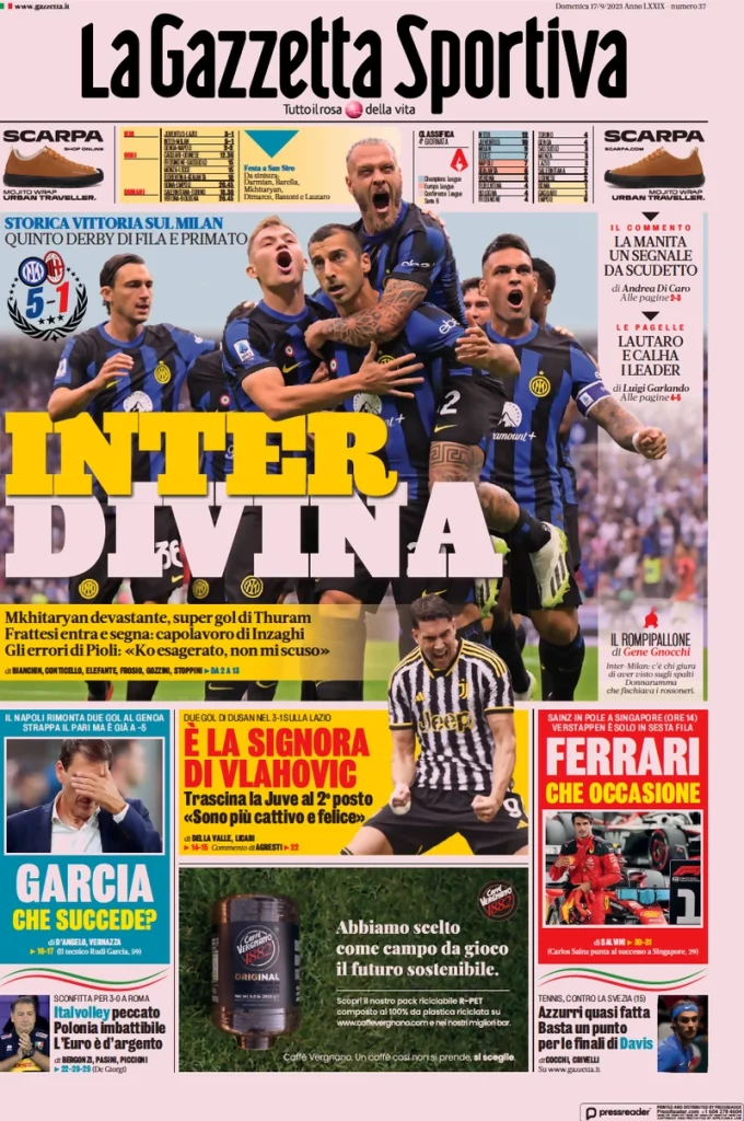 Le Prime Pagine Sportive Nazionali - 17 settembre 27 Gazzetta dello Sport 3