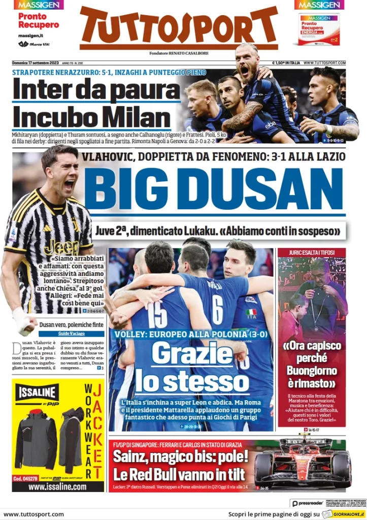 Le Prime Pagine Sportive Nazionali - 17 settembre 29 Tuttosport 3