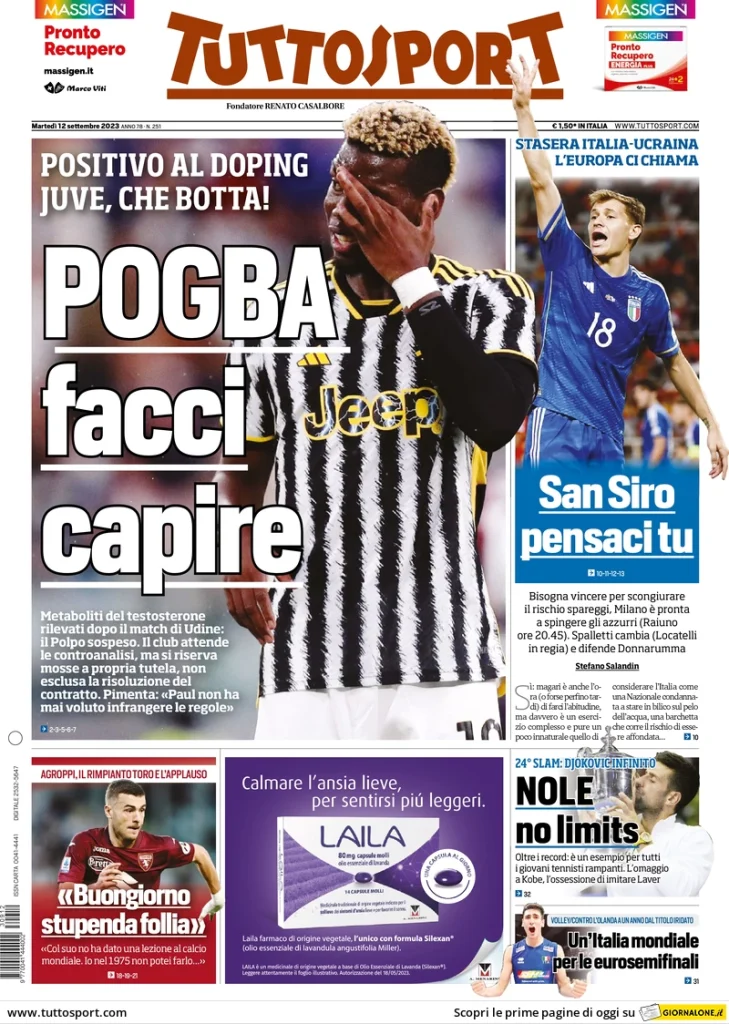 Prime Pagine Sportive Nazionali - 12 settembre 29 Tuttosport