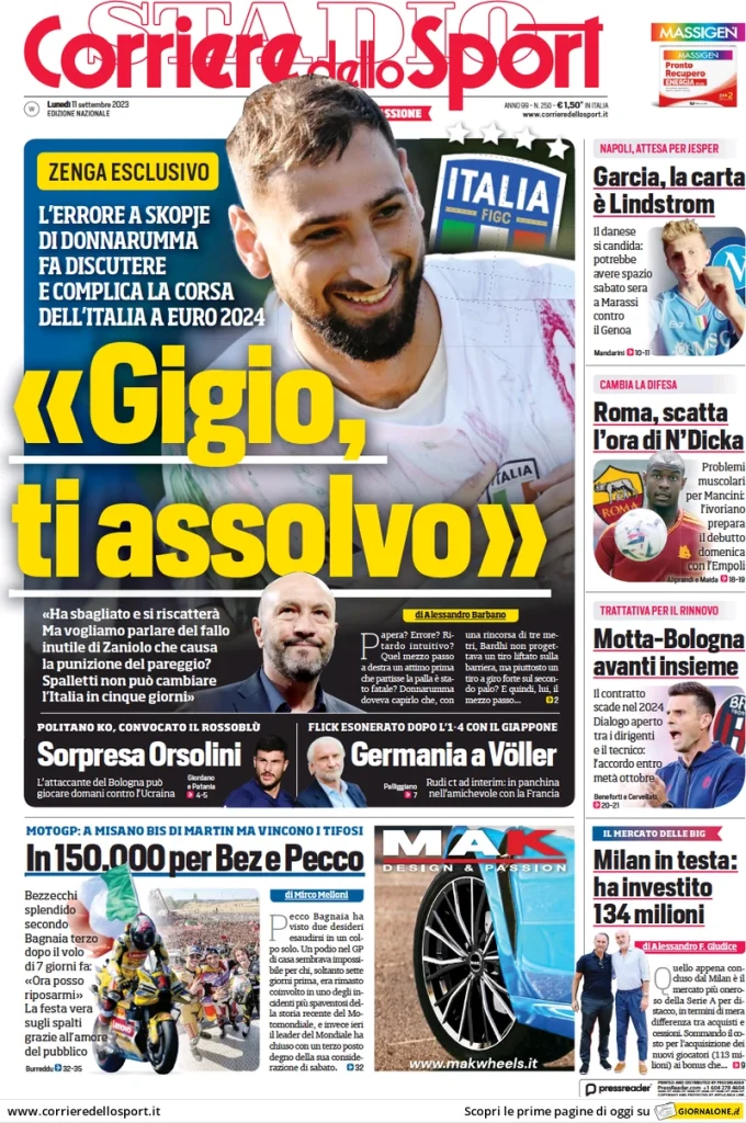 Prime Pagine Sportive Nazionali - 11 settembre 28 corriere dello sport 004512388
