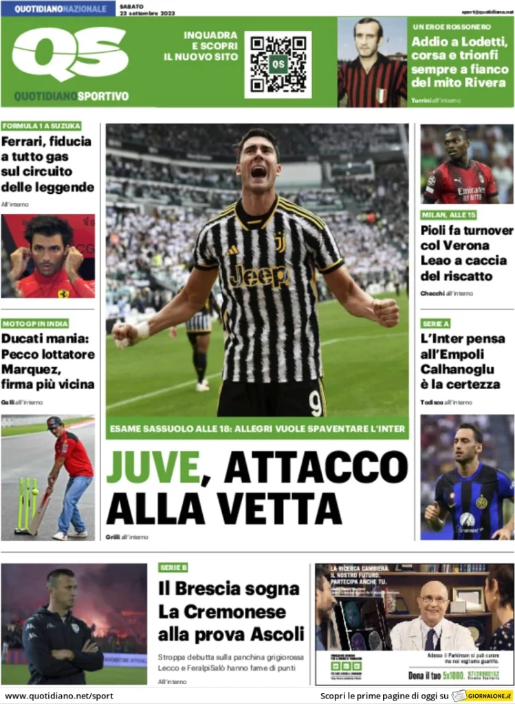 Le Prime Pagine Sportive Nazionali - 24 settembre 30 qs quotidiano sportivo 082110836