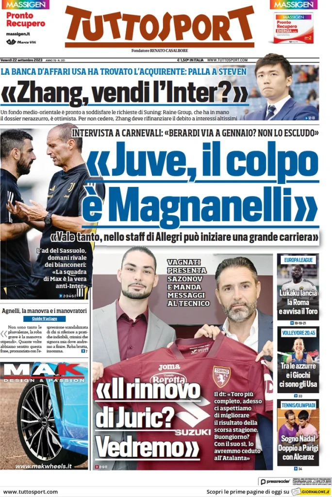 Le Prime Pagine Sportive Nazionali - 22 settembre 29 tuttosport 014306532