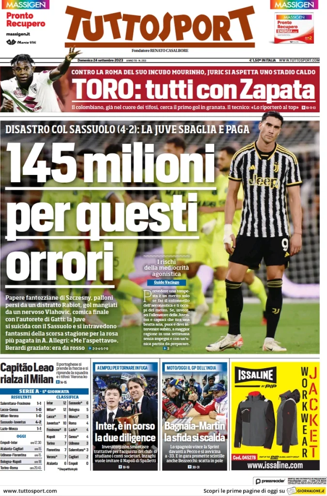 Le Prime Pagine Sportive Nazionali - 24 settembre 29 tuttosport 014308042