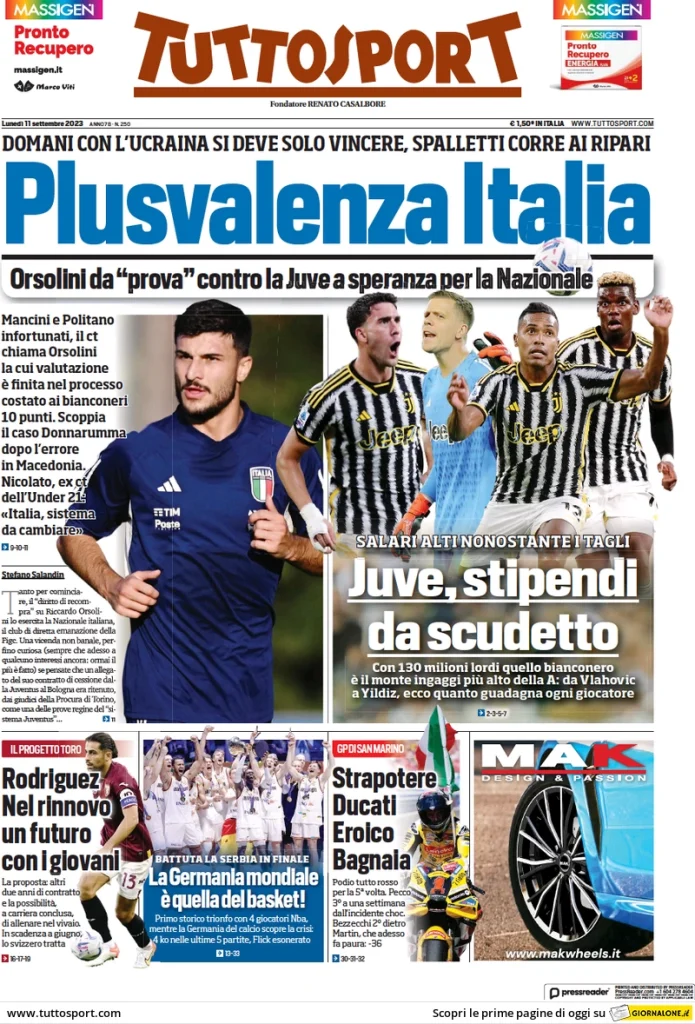 Prime Pagine Sportive Nazionali - 11 settembre 29 tuttosport 014512739
